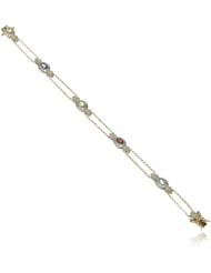 18k Yellow Gold Plated Sterling Silver Multi-Gemstone and Diamond Bracelet, 7.25"