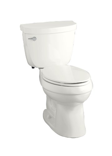 Kohler K-3609-T-0 Cimarron Comfort Height Elongated 1.28 gpf Toilet with Class Five Technology and Left-Hand Trip Lever with Tank Cover Locks, Less Seat