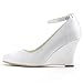 ElegantPark A610 Women's Closed Toe Wedge High Heel Ankle Strap Buckle Satin Wedding Bridal Shoes