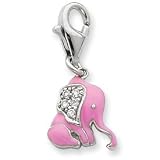 Sterling Silver Pink Enameled CZ Elephant Charm