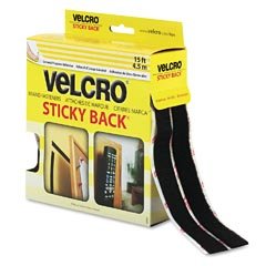 Velcro Sticky-Back Hook & Loop Fastener Roll In Dispenser Box, 3/4in X 15 Ft., Black (VEK90081)