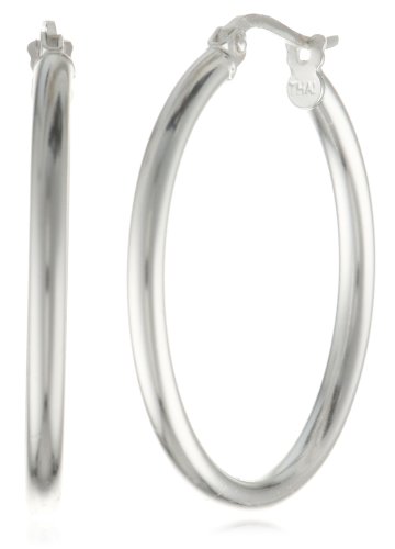 Sterling Silver Polished Tube Hoop Earrings (1.0" Diameter)