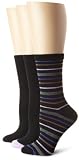 Nine West Womens Striped Solid Tipped 3 Pair Pack Crew Sock