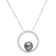 Circle Necklace With 0.63ctw Precious Stones - Genuine Clean Diamonds and 10mm Tahitian Pearl Made of 14K White Gold. Total item weight 5.5g Length 18in