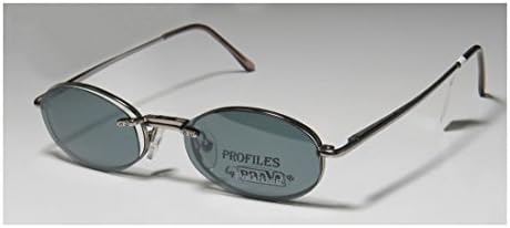 Prava 338 Mens/Womens Oval Full-rim Sunglass Lens Clip-Ons Flexible Hinges Eyeglasses/Eyeglass Frame (48-19-140, Gunmetal)