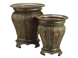 14.5 inch & 18.2 inch D x 22 inch H Round Metal Planter / Container (2 ea./set) in Brown Beige