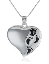 Sterling Silver Footprints "It Was Then That I Carried You" Reversible Puffed Heart Pendant Necklace, 18"