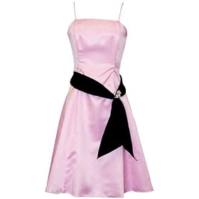 50's Style Satin Prom Gown Holiday Party Cocktail Bridesmaid Dress with Black Sash