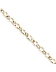 14K Two-tone Oval and Diamond Cut Circle Bracelet Length 7.25"