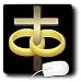 777images Designs Christian - Marriage or Anniversary Cross with two gold wedding rings around a gold cross on a black background - Mouse Pads