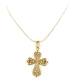 18K Yellow Gold Scroll Cross Pendant 20