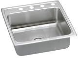 Elkay Lustertone Collection LRQ22223 22 Top Mount Single Bowl Stainless Steel Sink with 18-Gauge, 7-5/8 Bowl Depth, 22 Length, Self-Rim and Quick-Clip Mounting System: 3 Holes
