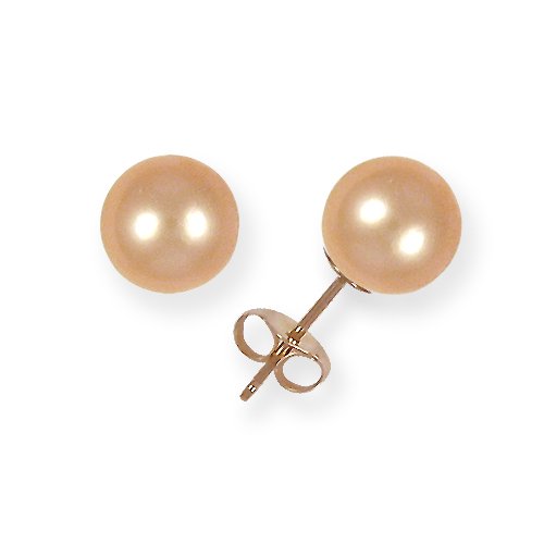 Large (L) Size 7-7.5mm Peach Pearl Stud Earrings, Perfectly Round AA Natural Color (not dyed) FreshWater, HypoAllergenic + FREE SHIPPING by Holidays