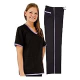 Women's Scrub Set - Contrast Trim Top & Pant