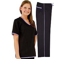 Women's Scrub Set - Contrast Trim Top & Pant