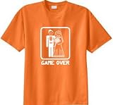 GAME OVER Funny Bride Groom Orange Sherbert Novelty T-shirt, Large