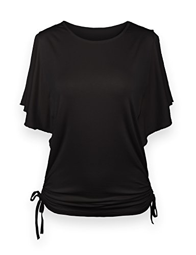 ReliBeauty Women's Flutter Sleeve Solid Tops (8-10, Black)