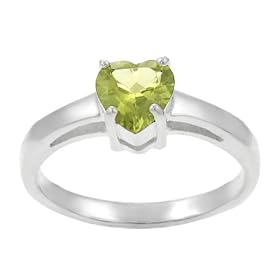Sterling Silver Heart Peridot Solitaire Ring