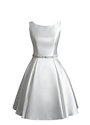 A-line Beaded Lace Belted Organza/Satin/Taffeta Short Scoop Neck Wedding Dress 
