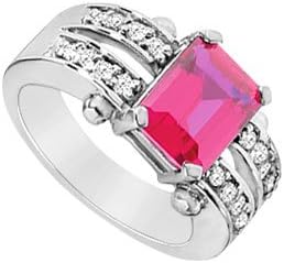Created Ruby and Cubic Zirconia Ring 10K White Gold 2.75 Carat Total Gem Weight