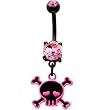Black Pvd Pink Skull and Crossbones Belly Ring