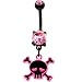 Black Pvd Pink Skull and Crossbones Belly Ring