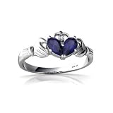 14K White Gold Pear Genuine Sapphire Celtic Claddagh Ring