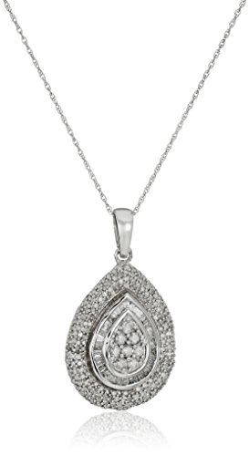 10K White Gold Diamond Drop Pendant Necklace (1 cttw), 18"