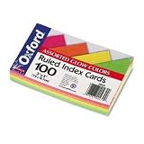 Recycled Oxford Index Cards, Ruled, 3x5, Assorted Glow Colors, 100/Pack ESS40279