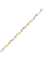 14K Yellow and Rose Gold and Sterling Silver Bracelet with Cube Stations