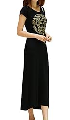 Ankle Length Short Sleeves General Print Maxi Dress 