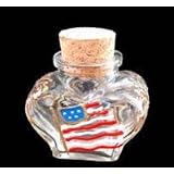 America's Flag Design - Hand Painted - Small Heart Shaped Bottle with Cork top - 2 oz. - 2 inches tall by 