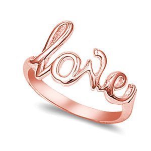 Love in Script Rose Gold-Tone Plated Ring Silver 925 (Sizes 3-13)
