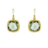 18k Yellow Gold Cushion Lemon Topaz 0.04ct Diamond Earrings - JewelryWeb