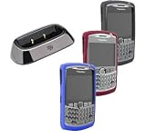 4 Pieces Combo of Dark Blue, Dark Red and Gray Silicone Skin Cover Case with Charging Pod for Blackberry Curve 8300 8310 8320 8330