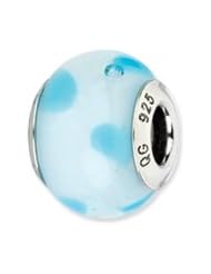 Sterling Silver White with Lt. Blue Dots Italian Murano Charm