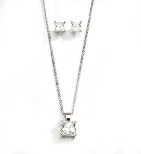 Princess Cut Cubic Zirconia Necklace & Earrings Set