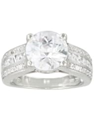 Sterling Silver Round Cubic Zirconia with Wide Pave Band Ring
