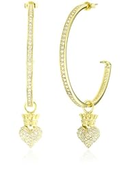King Baby 18K Vermeil Large Pave Cubic-Zirconia Hoops with Crowned Heart