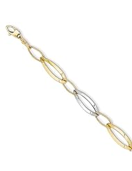14k Two-tone Polished and Textured Hollow w/ext. Bracelet Length 7.5"