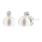 14k White Gold White Freshwater Cultured Pearl and Diamond Stud Earrings (7-7.5mm) (0.10 cttw, H-I Color, I1-I2 Clarity)