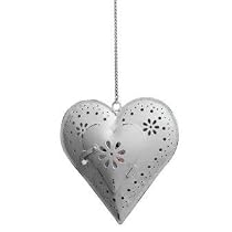 Distressed White Hanging Heart Tea-light Holder