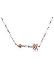 Sterling Silver or 14k Rose Gold over Sterling Silver Stationed Arrow Diamond Accent Necklace, 18"
