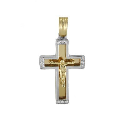 14K Yellow and White gold Men's diamond cross pendant. 0.20 Ctw.