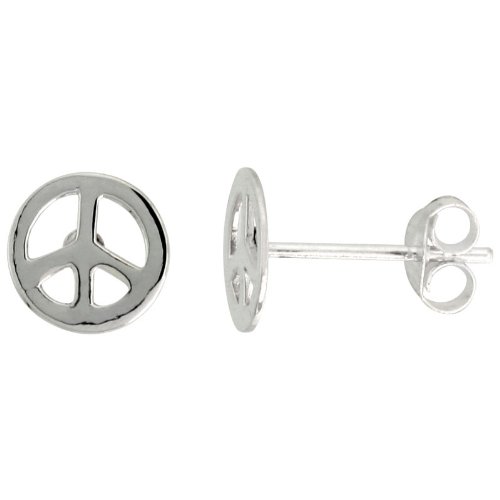 Sterling Silver Peace Sign Earrings, 5/16 (8 mm)