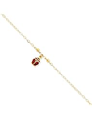 14 Karat Gold Adjustable Ladybug Anklet, 10 Inch