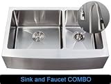 33 Inch Stainless Steel Curved Front Farm Apron Kitchen Sink and Faucet COMBO