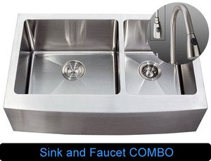 33 Inch Stainless Steel Curved Front Farm Apron Kitchen Sink and Faucet COMBO