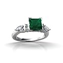 14K White Gold Square Created Emerald and Diamond Engagement Ring - Size 8