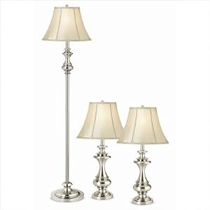 Essentials Three Piece Broadway Lamp Set in Brushed Nickel Brushed Steel by Pacific Coast Lighting